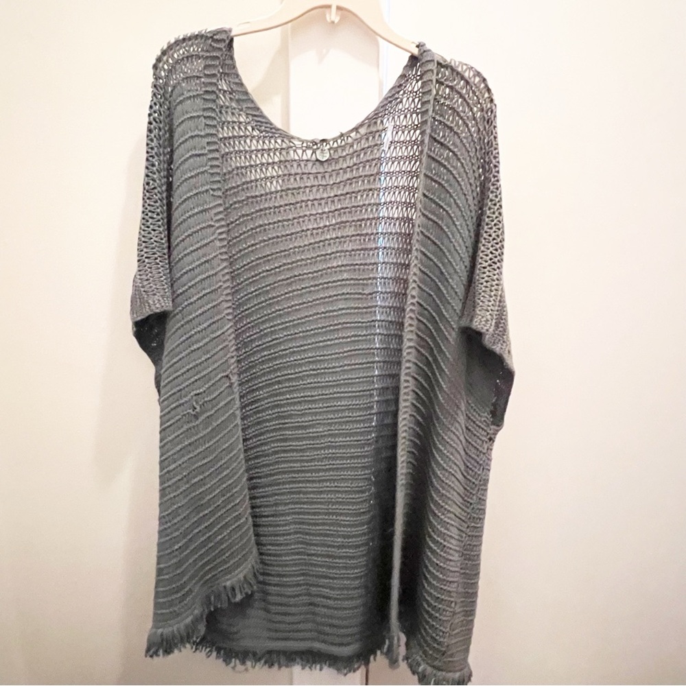 Margaret O’Leary Green Open Knit Fringe Cardigan